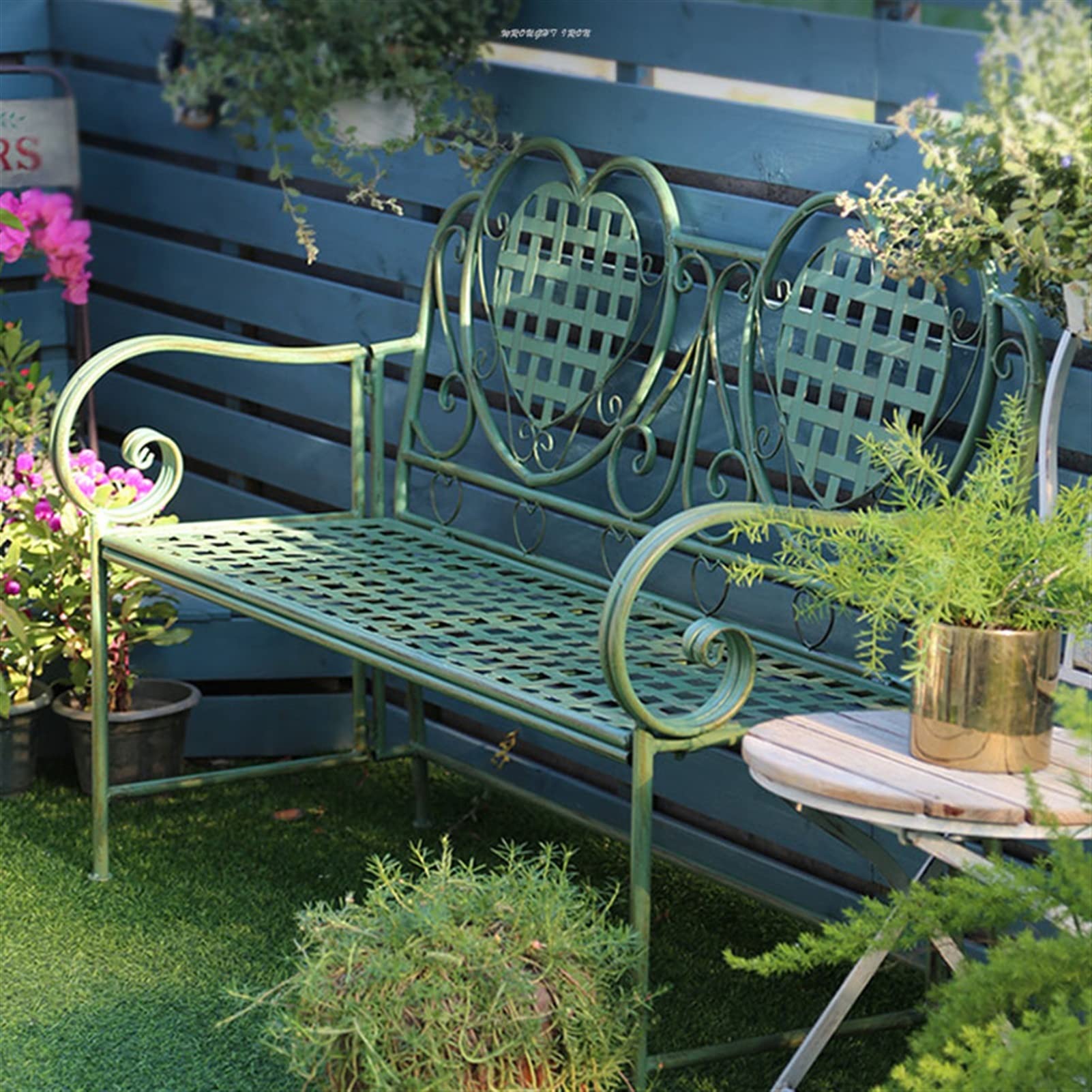 ヴィンテージ　ガーデンベンチ 木製 ガーデンベンチ ツタ柄 肘掛け付き 3人掛け 幅126cm 屋2人